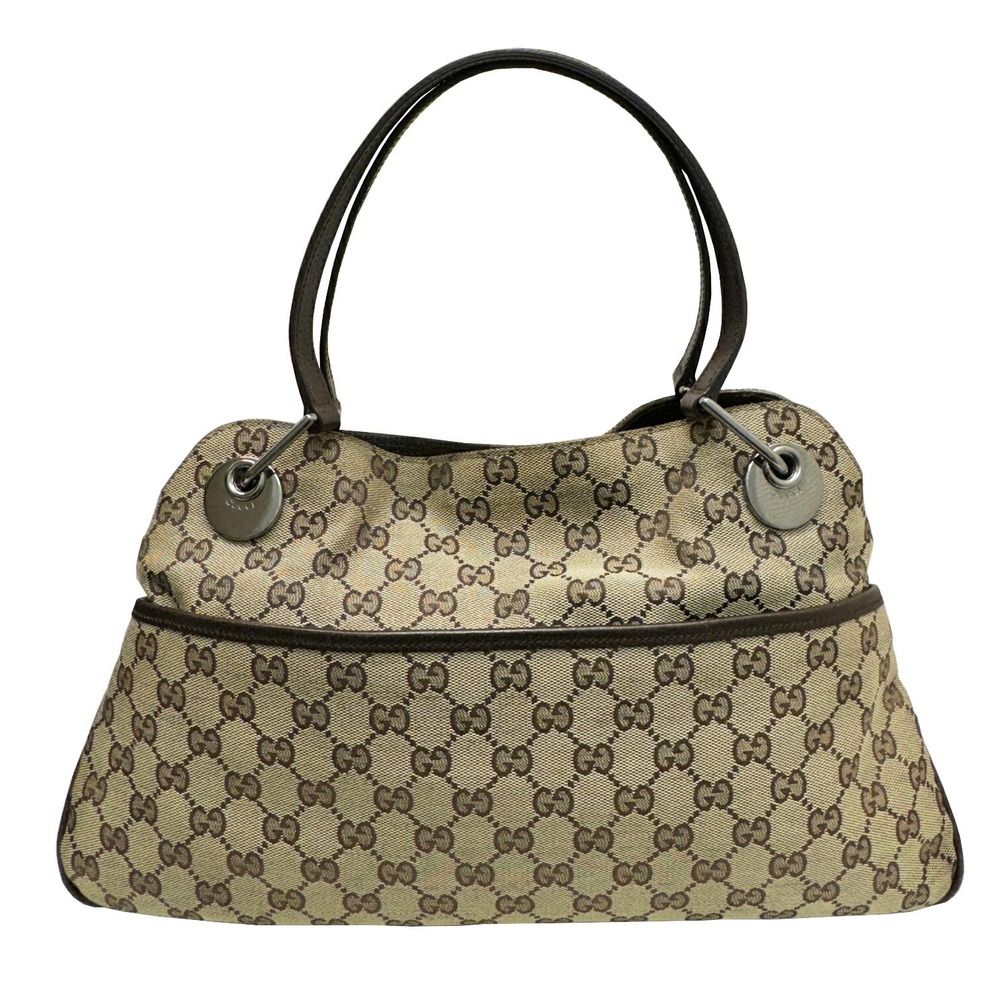 GUCCI GG Canvas Tote Bag Leather Handbag